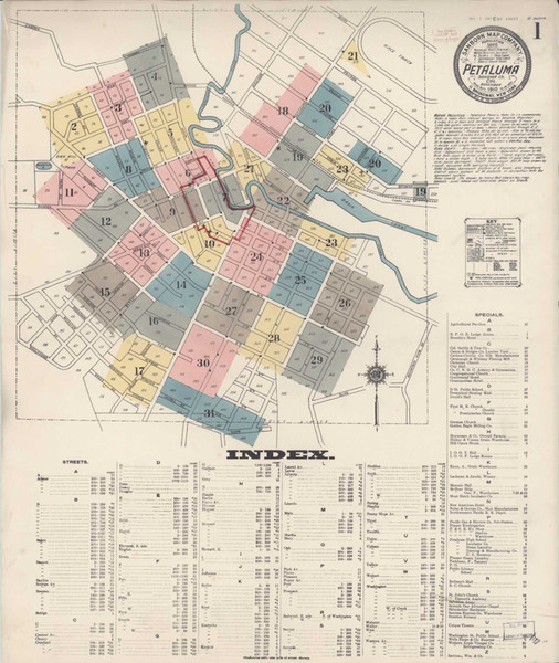 Petaluma California 1910 - Fire Insurance Index - Old Map Reprint