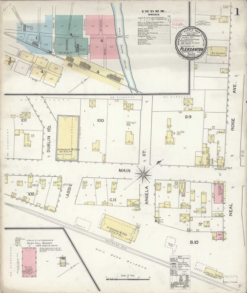 Pleasanton California 1893 - Fire Insurance Index - Old Map Reprint