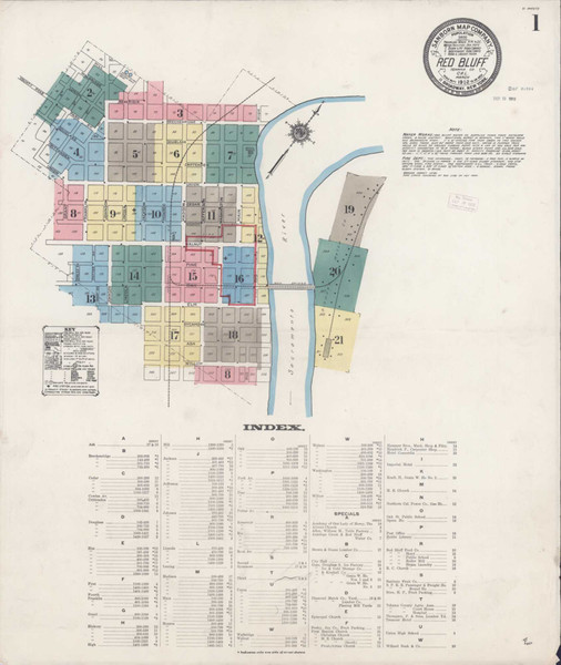 Red Bluff California 1912 - Fire Insurance Index - Old Map Reprint