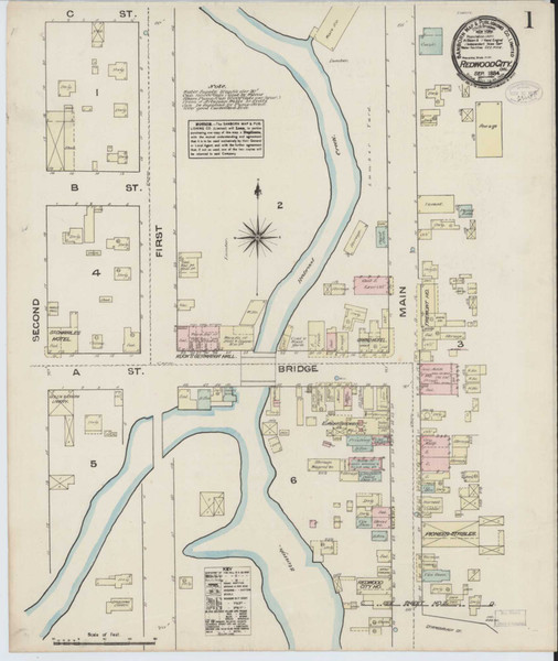 Redwood City California 1884 - Fire Insurance Index - Old Map Reprint