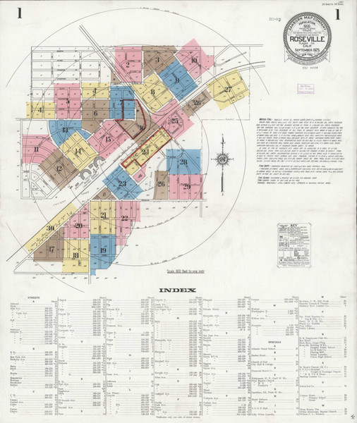 Roseville California 1925 - Fire Insurance Index - Old Map Reprint