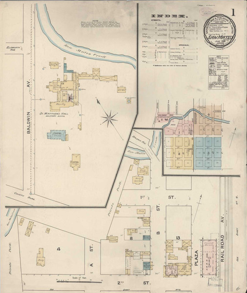 San Mateo California 1888 - Fire Insurance Index - Old Map Reprint San Mateo California 1888 - Fire Insurance Index - Old Map Reprint