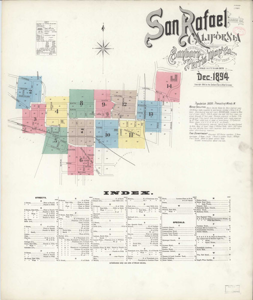 San Rafael California 1894 - Fire Insurance Index - Old Map Reprint
