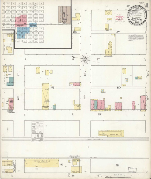 Sanger California 1893 - Fire Insurance Index - Old Map Reprint