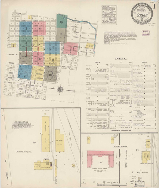 Sanger California 1916 - Fire Insurance Index - Old Map Reprint