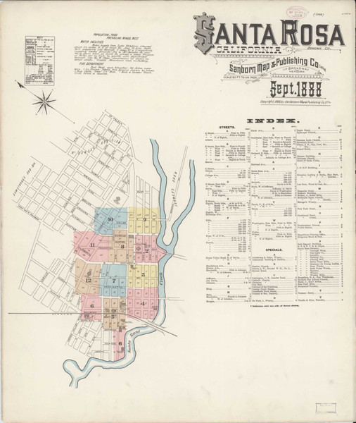 Santa Rosa California 1888 - Fire Insurance Index - Old Map Reprint