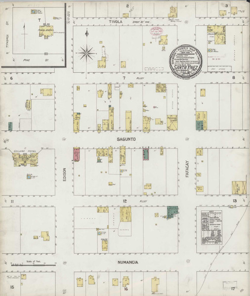 Santa Ynez California 1895 - Fire Insurance Index - Old Map Reprint