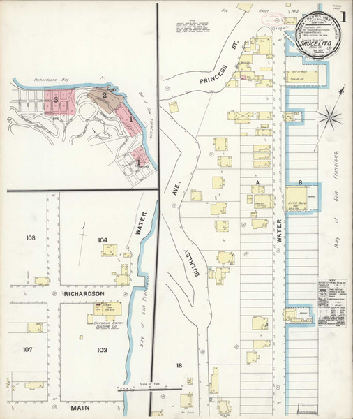 Sausalito California 1891 - Fire Insurance Index - Old Map Reprint