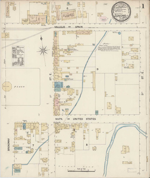 Sonoma California 1888 - Fire Insurance Index - Old Map Reprint