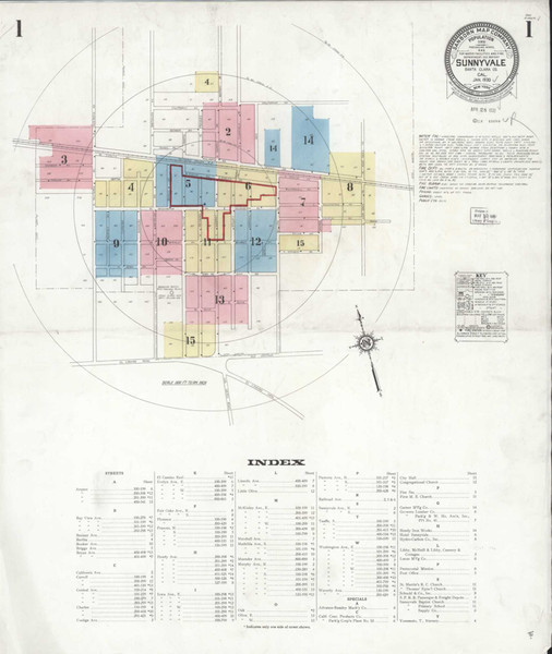 Sunnyvale California 1930 - Fire Insurance Index - Old Map Reprint