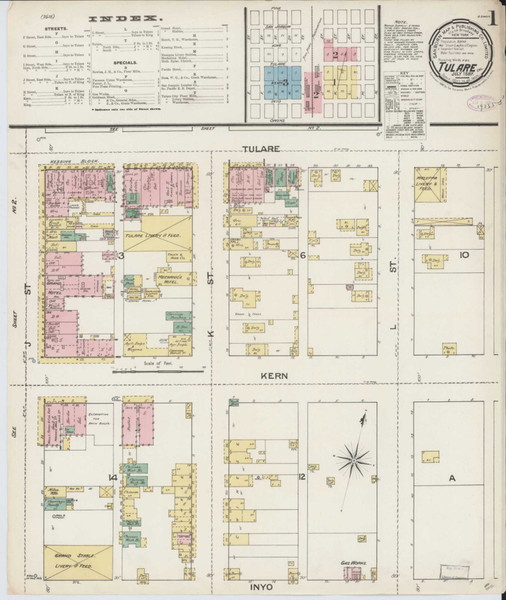 Tulare California 1887 - Fire Insurance Index - Old Map Reprint