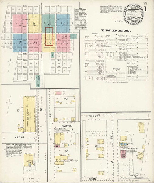 Tulare California 1892 - Fire Insurance Index - Old Map Reprint