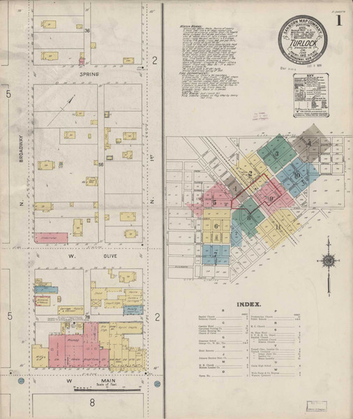 Turlock California 1912 - Fire Insurance Index - Old Map Reprint