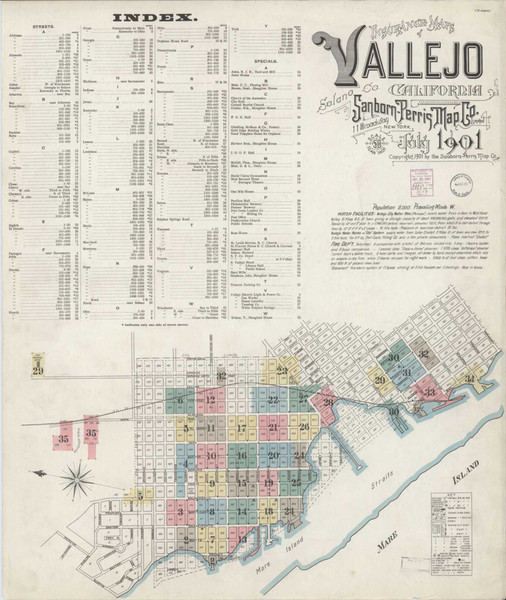 Vallejo California 1901 - Fire Insurance Index - Old Map Reprint Vallejo California 1901 - Fire Insurance Index - Old Map Reprint