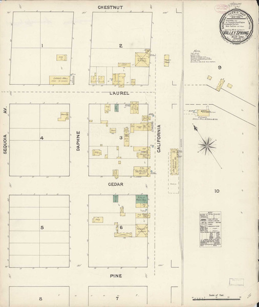 Valley Spring California 1890 - Fire Insurance Index - Old Map Reprint