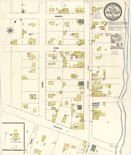 Walnut Creek California 1908 - Fire Insurance Index - Old Map Reprint