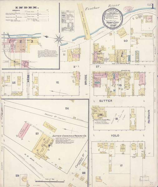 Yuba City California 1890 - Fire Insurance Index - Old Map Reprint