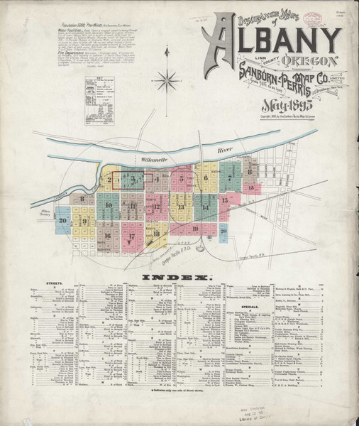Albany Oregon 1895 - Fire Insurance Index - Old Map Reprint