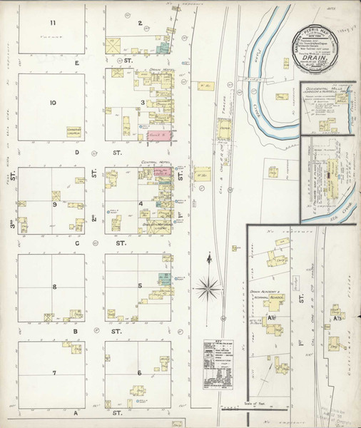 Drain Oregon 1890 - Fire Insurance Index - Old Map Reprint Drain Oregon 1890 - Fire Insurance Index - Old Map Reprint