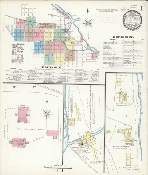 Eugene Oregon 1890 - Fire Insurance Index - Old Map Reprint Eugene Oregon 1890 - Fire Insurance Index - Old Map Reprint