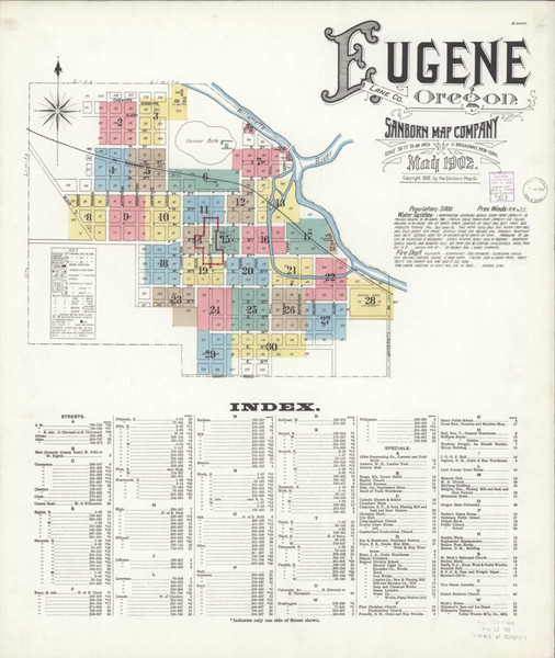 Eugene Oregon 1902 - Fire Insurance Index - Old Map Reprint Eugene Oregon 1902 - Fire Insurance Index - Old Map Reprint