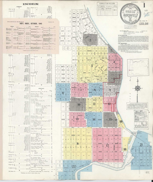 Marshfield Oregon 1945 - Fire Insurance Index - Old Map Reprint
