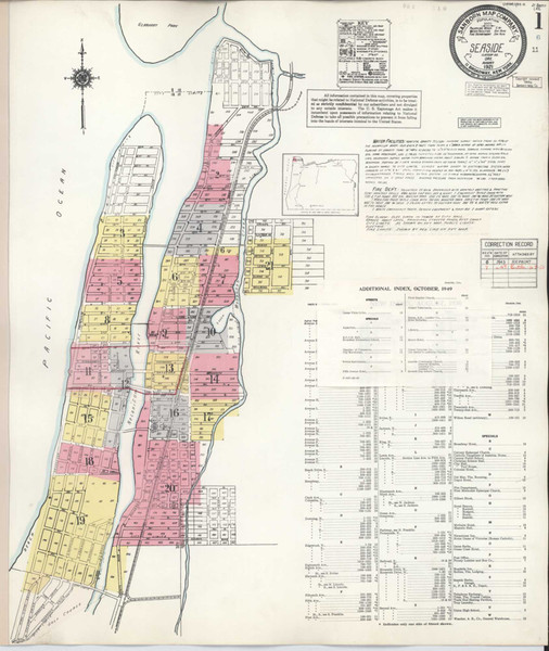 Seaside Oregon 1949 - Fire Insurance Index - Old Map Reprint