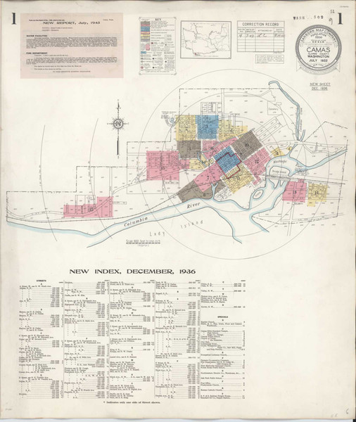Camas Washington 1943 - Fire Insurance Index - Old Map Reprint Camas Washington 1943 - Fire Insurance Index - Old Map Reprint