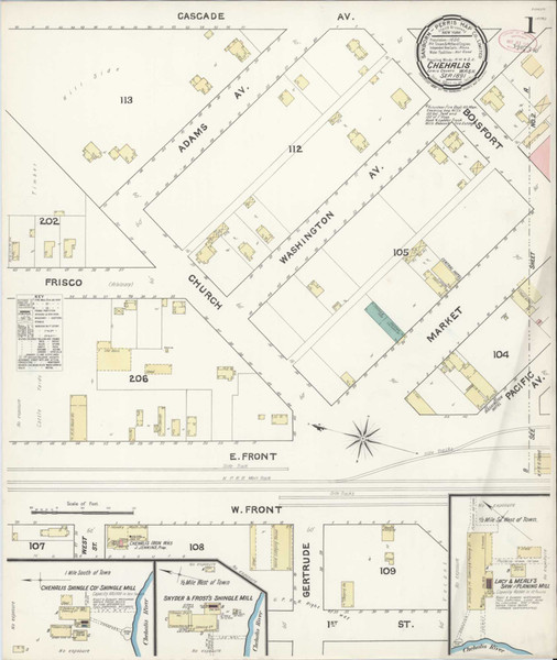 Chehalis Washington 1891 - Fire Insurance Index - Old Map Reprint Chehalis Washington 1891 - Fire Insurance Index - Old Map Reprint