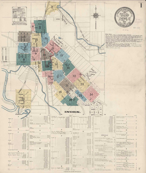 Chehalis Washington 1912 - Fire Insurance Index - Old Map Reprint Chehalis Washington 1912 - Fire Insurance Index - Old Map Reprint