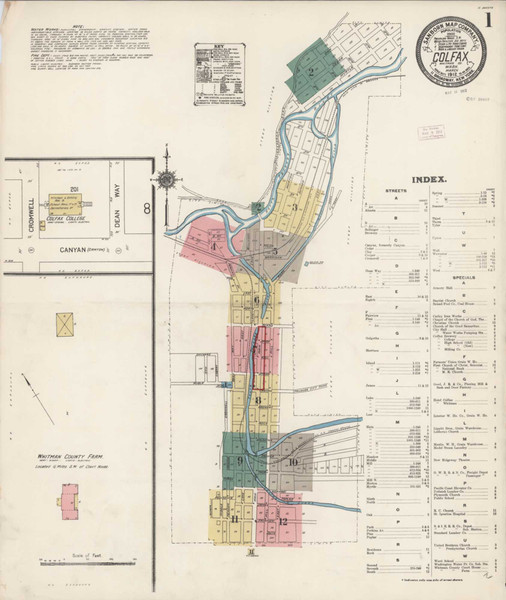 Colfax Washington 1912 - Fire Insurance Index - Old Map Reprint Colfax Washington 1912 - Fire Insurance Index - Old Map Reprint