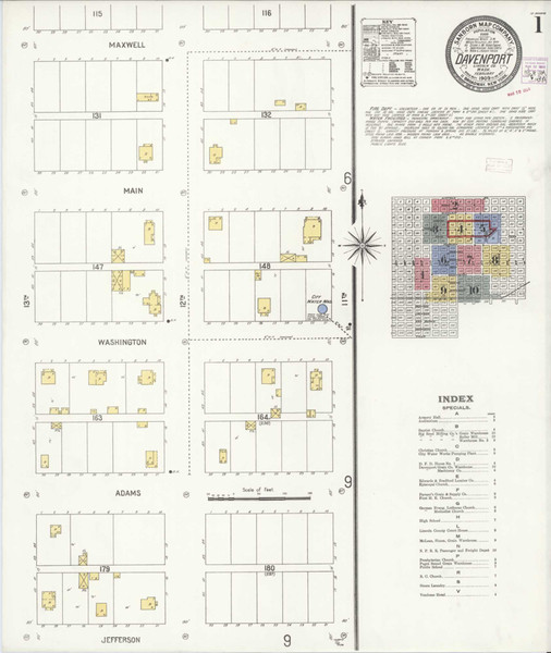 Davenport Washington 1909 - Fire Insurance Index - Old Map Reprint Davenport Washington 1909 - Fire Insurance Index - Old Map Reprint