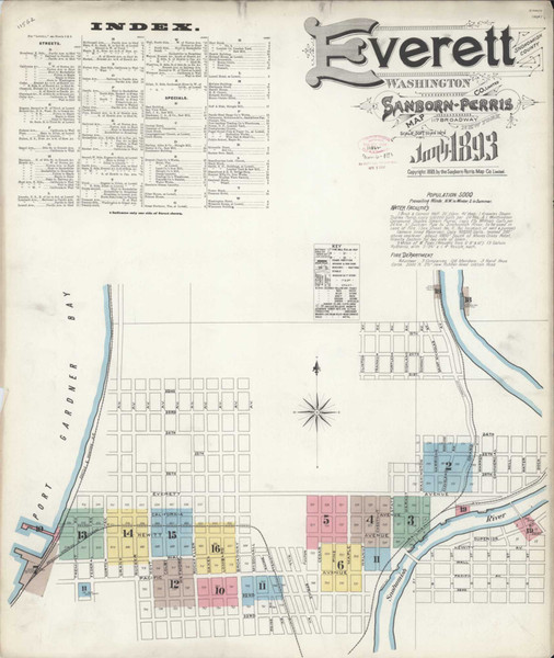 Everett Washington 1893 - Fire Insurance Index - Old Map Reprint Everett Washington 1893 - Fire Insurance Index - Old Map Reprint