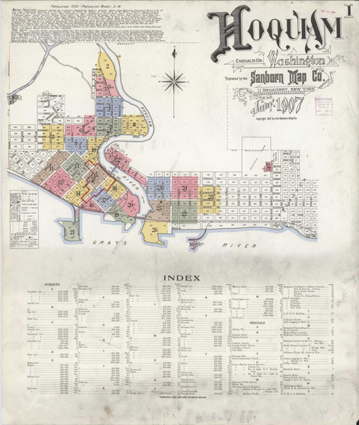 Hoquiam Washington 1907 - Fire Insurance Index - Old Map Reprint Hoquiam Washington 1907 - Fire Insurance Index - Old Map Reprint