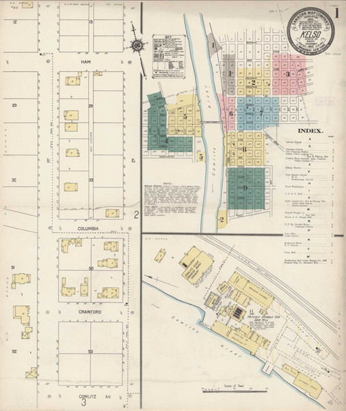 Kelso Washington 1912 - Fire Insurance Index - Old Map Reprint Kelso Washington 1912 - Fire Insurance Index - Old Map Reprint