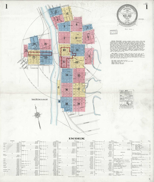 Kelso Washington 1927 - Fire Insurance Index - Old Map Reprint Kelso Washington 1927 - Fire Insurance Index - Old Map Reprint