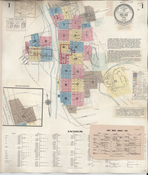 Kelso Washington 1949 - Fire Insurance Index - Old Map Reprint Kelso Washington 1949 - Fire Insurance Index - Old Map Reprint