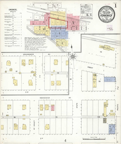 Kennewick Washington 1909 - Fire Insurance Index - Old Map Reprint Kennewick Washington 1909 - Fire Insurance Index - Old Map Reprint