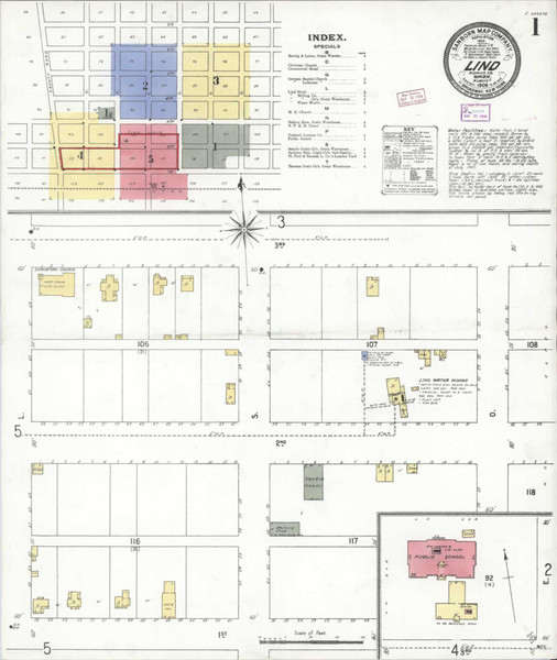 Lind Washington 1909 - Fire Insurance Index - Old Map Reprint Lind Washington 1909 - Fire Insurance Index - Old Map Reprint