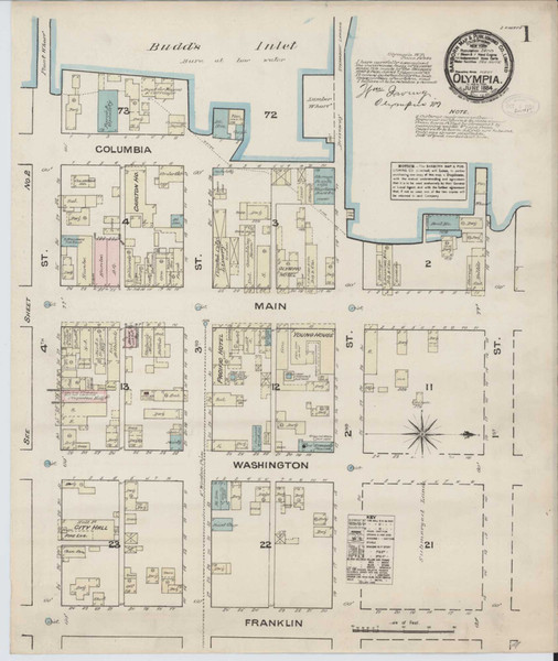 Olympia Washington 1884 - Fire Insurance Index - Old Map Reprint Olympia Washington 1884 - Fire Insurance Index - Old Map Reprint