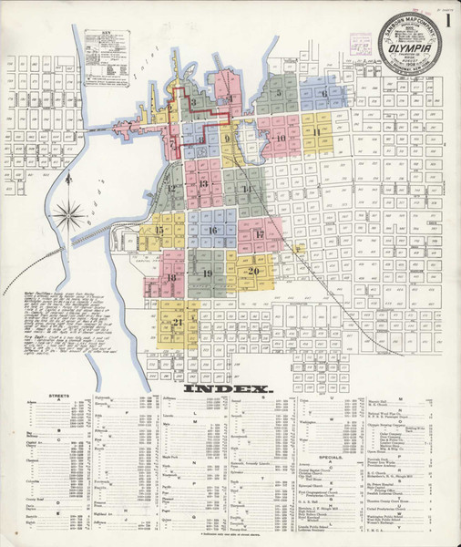Olympia Washington 1908 - Fire Insurance Index - Old Map Reprint Olympia Washington 1908 - Fire Insurance Index - Old Map Reprint