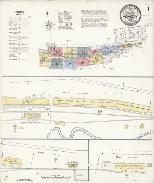 Pomeroy Washington 1908 - Fire Insurance Index - Old Map Reprint Pomeroy Washington 1908 - Fire Insurance Index - Old Map Reprint