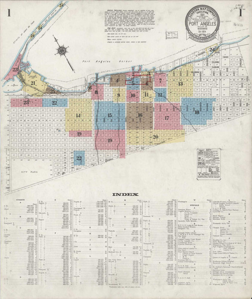 Port Angeles Washington 1924 - Fire Insurance Index - Old Map Reprint Port Angeles Washington 1924 - Fire Insurance Index - Old Map Reprint
