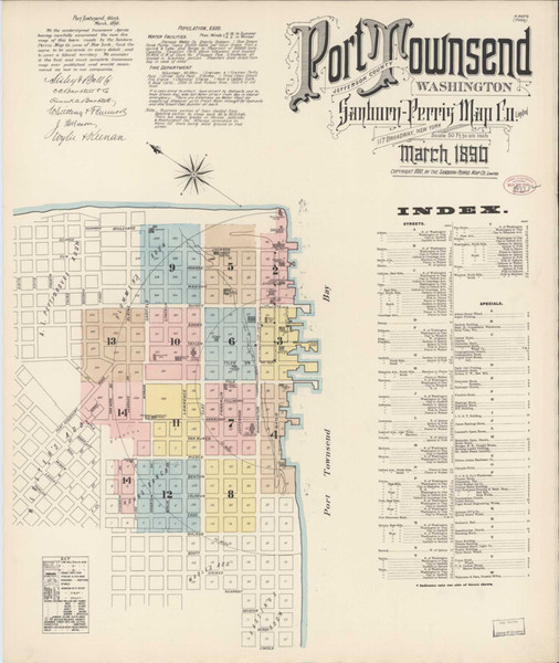Port Townsend Washington 1890 - Fire Insurance Index - Old Map Reprint Port Townsend Washington 1890 - Fire Insurance Index - Old Map Reprint