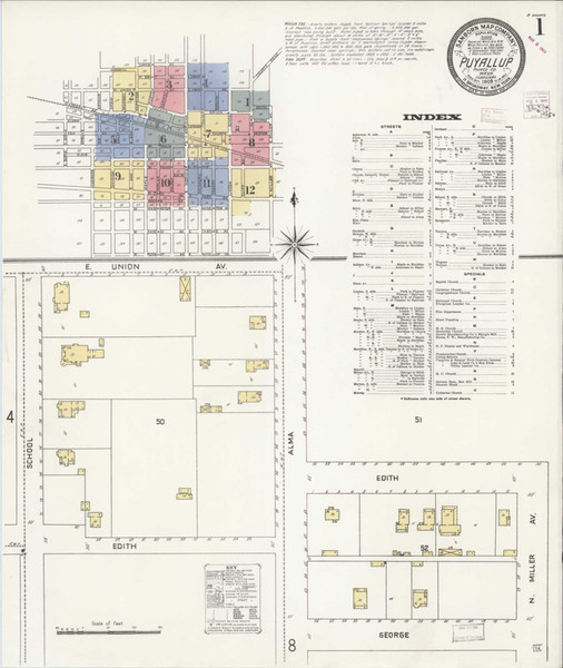 Puyallup Washington 1909 - Fire Insurance Index - Old Map Reprint Puyallup Washington 1909 - Fire Insurance Index - Old Map Reprint