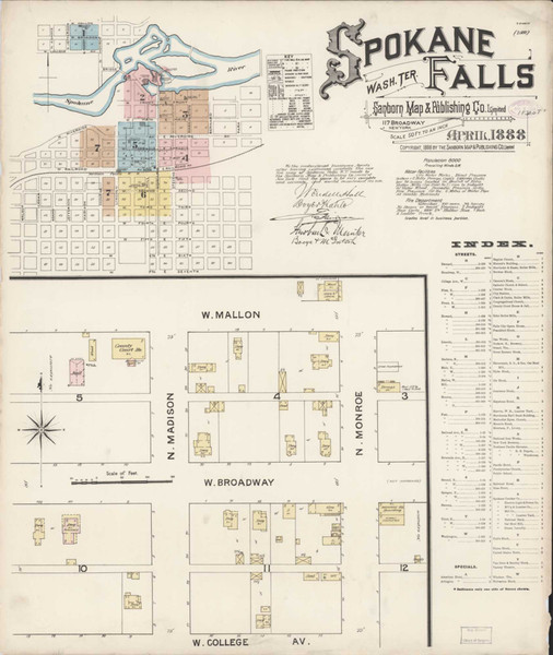 Spokane Washington 1888 - Fire Insurance Index - Old Map Reprint