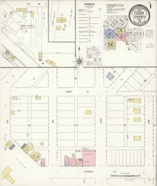 Toppenish Washington 1908 - Fire Insurance Index - Old Map Reprint Toppenish Washington 1908 - Fire Insurance Index - Old Map Reprint