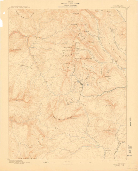 Anthracite, Colorado 1893 (1912) USGS Old Topo Map Reprint 15x15 CO Quad 402298