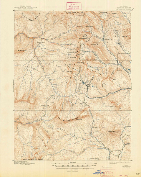 Anthracite, Colorado 1893 (1947) USGS Old Topo Map Reprint 15x15 CO Quad 232124
