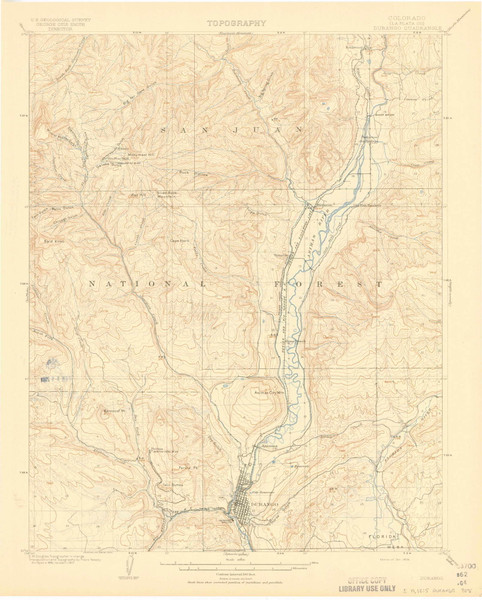 Durango, Colorado 1908 (1908) USGS Old Topo Map Reprint 15x15 CO Quad 402866
